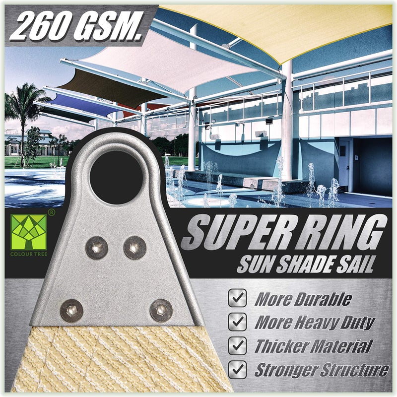 ColourTree سفينة ظل مثلث بلون البيج 16' x 16' x 16' من ColourTree، قماش ثقيل بوزن 260 GSM، مع زوايا وحواف معززة، ضمان 5 سنوات (نقدم أحجام مخصصة)  - Image 1